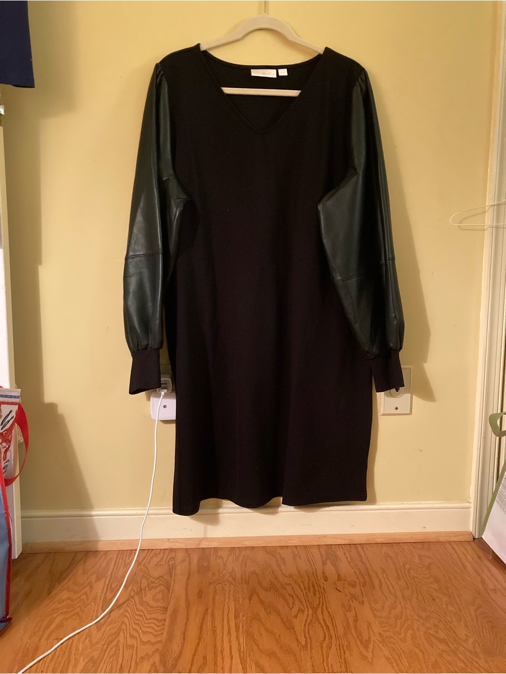 Belle by Kim Gravel Black Dress with Faux-Leather Sleeves